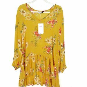 Zara Womens Dress Top Yellow Floral Long Top Dress